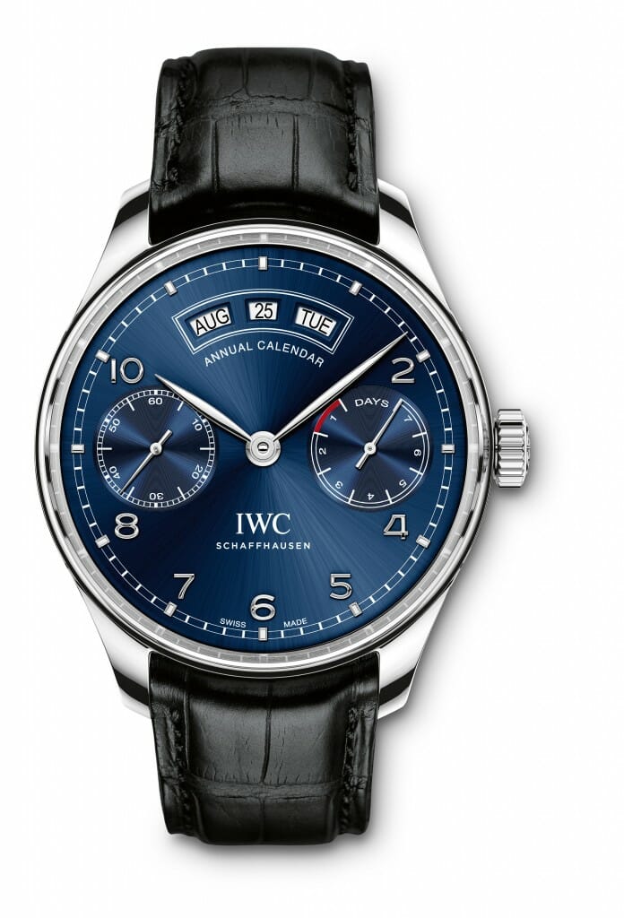 Portugieser Annual Calendar Stainless Steel with Midnight Blue Dial on Black Alligator Leather Watch Strap