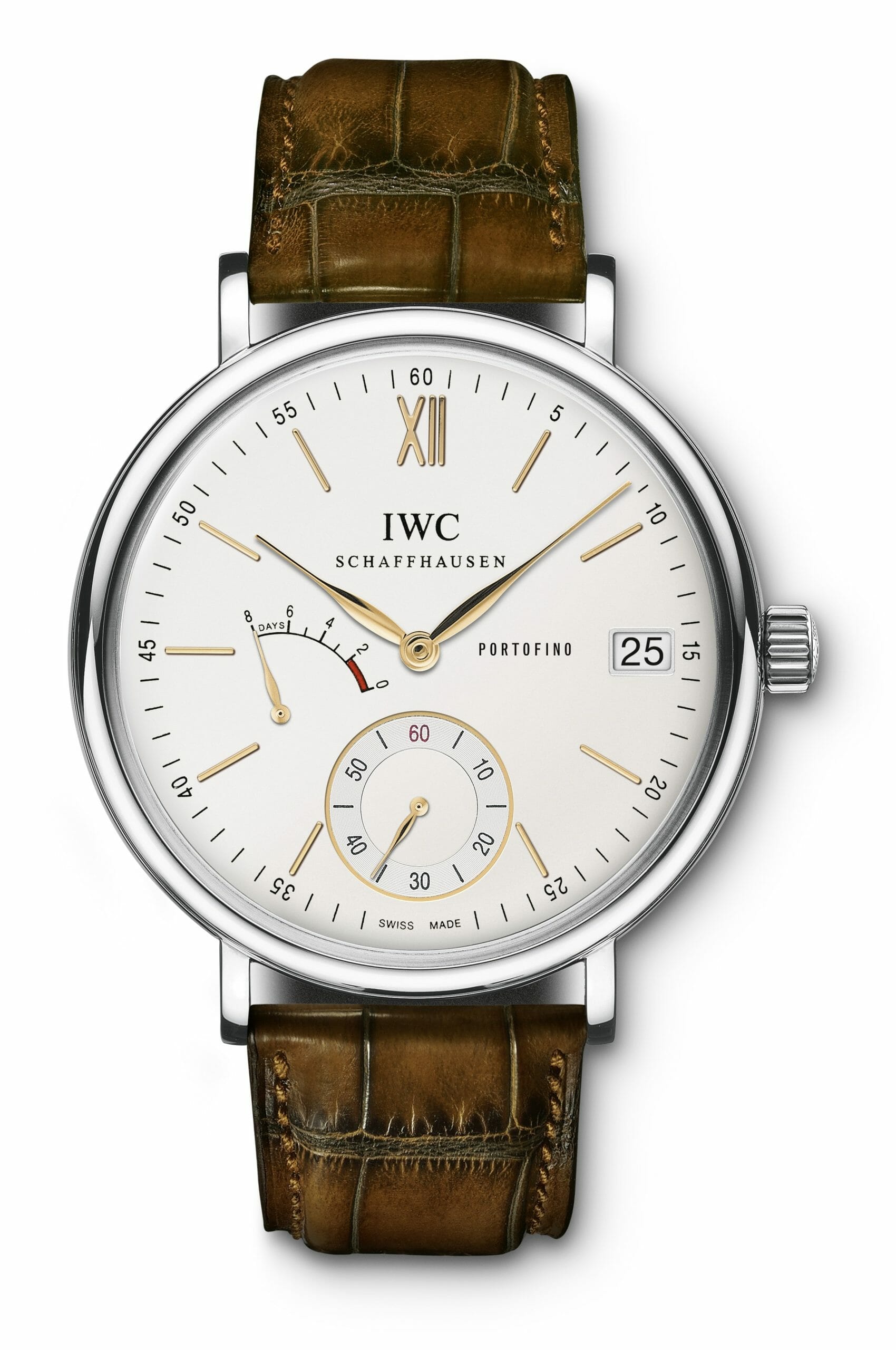 IWC SCHAFFHAUSEN PORTOFINO HAND WOUND EIGHT DAYS BROWN ALLIGATOR