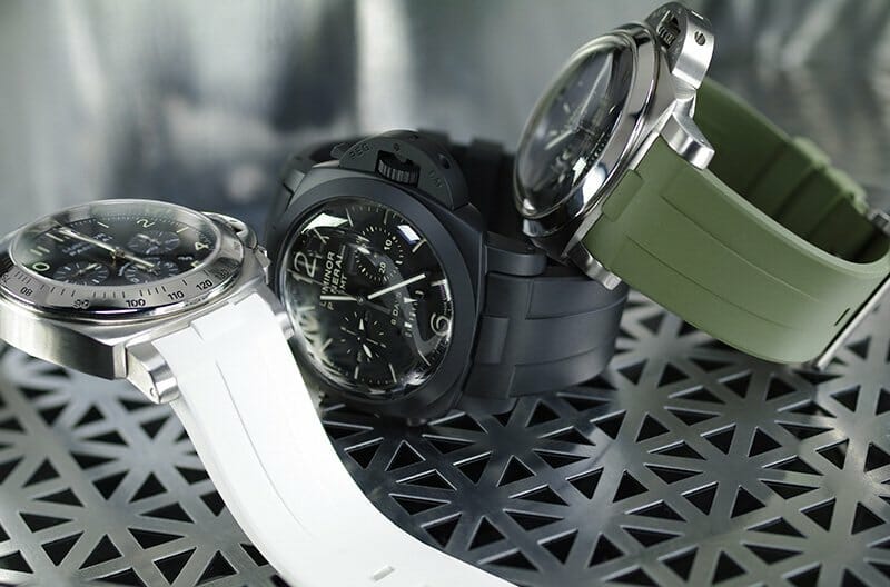 Photo of Arctic White, Jet Black and Military Green Straps for Panerai Luminor 44mm