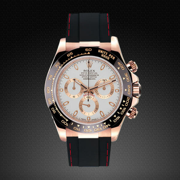 photo of rose gold rolex daytona with rubber b luxury couture series rubber strap