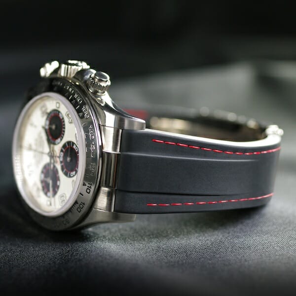 photo of rolex daytona model fitted with rubber b couture series luxury rubber strap