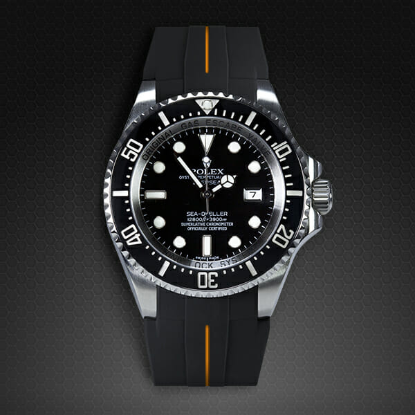 rolex deepsea sea-dweller replacement strap rubber black and yellow 116660