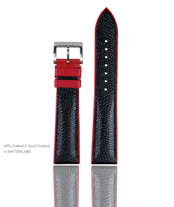 Photo of Full Grain Black Leather Watch Band with Red Devil Rubber Base
