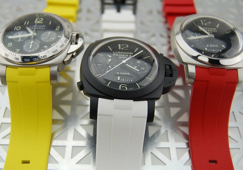 Photo of Canary Yellow, Arctic White and Red Devil Straps for Panerai Luminor 1950 44mm (Type II)