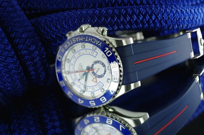 Photo of Navy/Red Devil Strap for Rolex Yachtmaster II 44mm - Classic Series VulChromatic® Hi-Rise