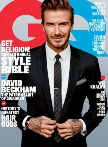 Photo of GQ Cover with David Beckham wearing a Dolce & Gabbana suit and tie styled with a vintage Rolex