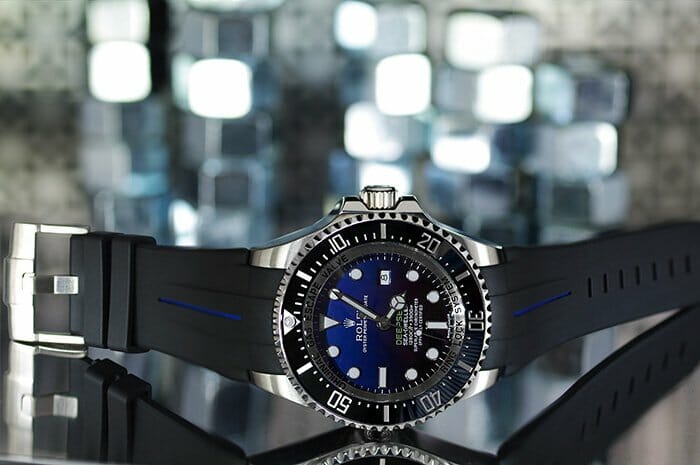 Photo of Jet Black / Pacific Blue Strap for Rolex Deepsea - Tang Buckle Series VulChromatic®