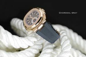 Photo of Charcoal Gray Rubber B Strap for Rose Gold Patek Philippe Nautilus 5980