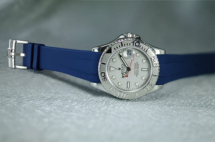 Photo of Navy Blue Rubber B Strap for Rolex Yacht-Master (35mm)