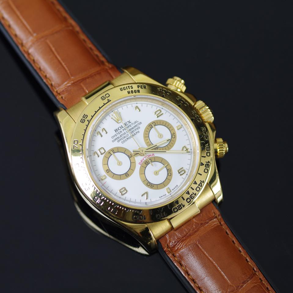 Photo of Structure Series Cognac Genuine Alligator Leather Watch Strap on Rolex Daytona