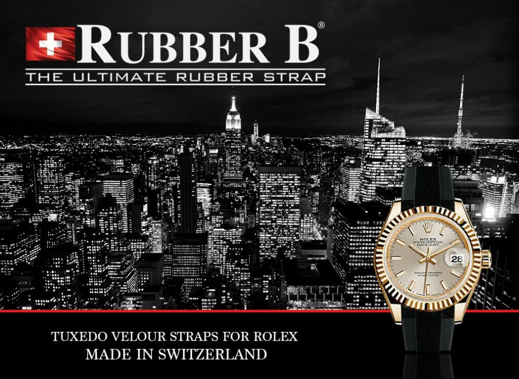 Ad for Rubber B Tuxedo Velour Straps for Rolex Midsize and Ladies Models (photo: VIta Vilcina)