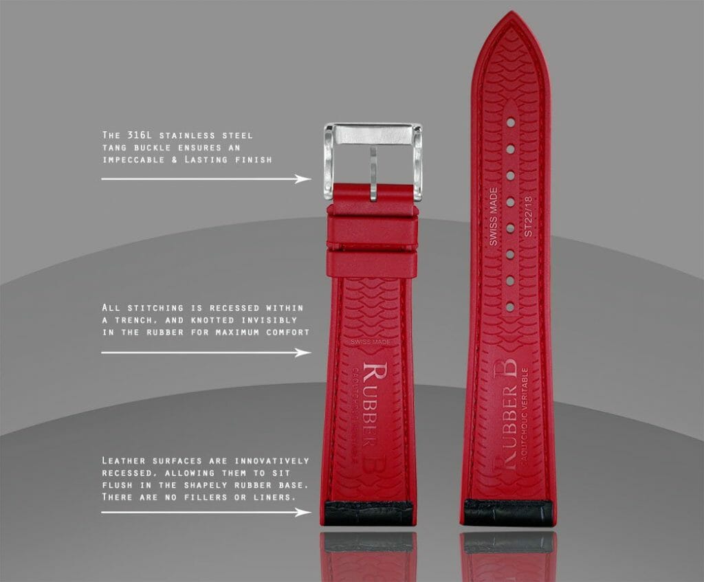 photo of Black Leather Watch Strap on Red Devil Rubber Base