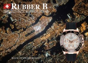 Ad for Rose Gold Rolex Daytona on Couture Series Rubber B Strap