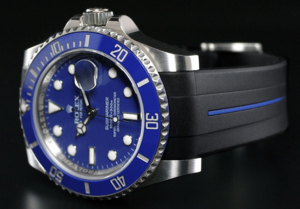The Rolex Submariner 116613LB on a Beautiful Pacific Blue Rubber B Strap