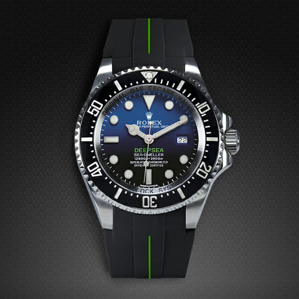 Jet Black and Lime Green VulChromatic Rubber B Strap for Rolex Deepsea