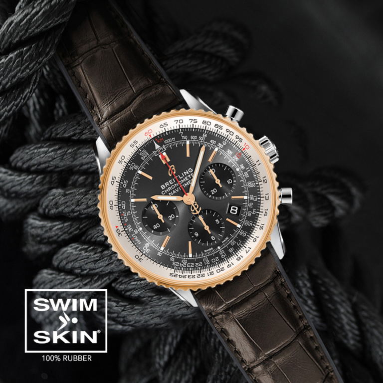 Brown Rubber Strap for Breitling Navitimer 43mm - SwimSkin® Alligator Strap
