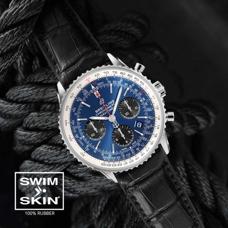 Black Rubber Strap for Breitling Navitimer 43mm - SwimSkin® Alligator Strap