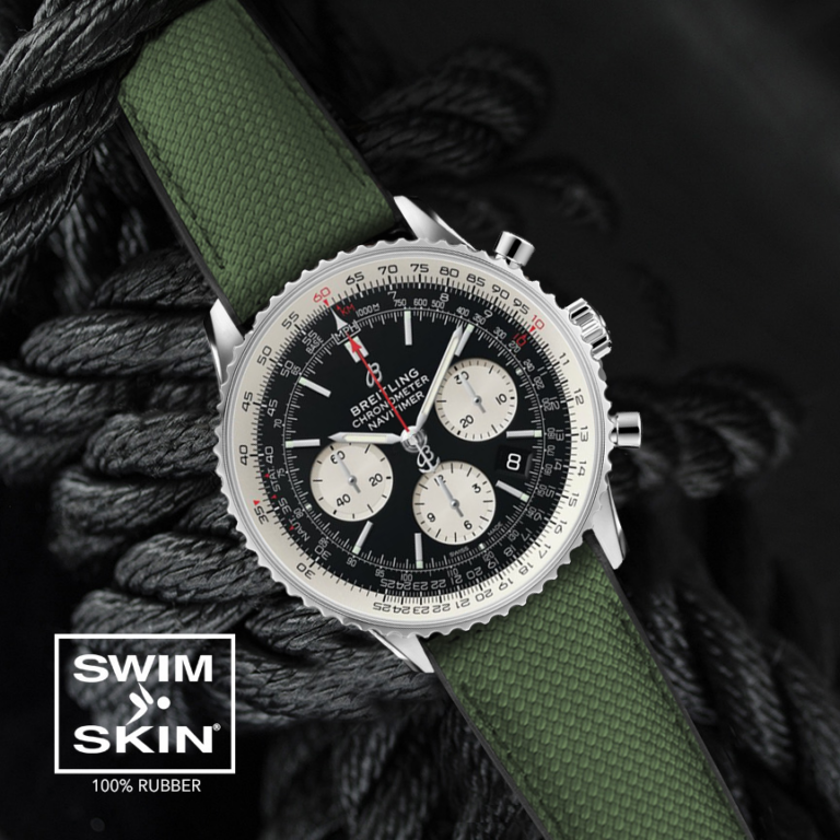 Green Vulcanized Rubber strap engineered to fit Breitling Navitimer 43mm