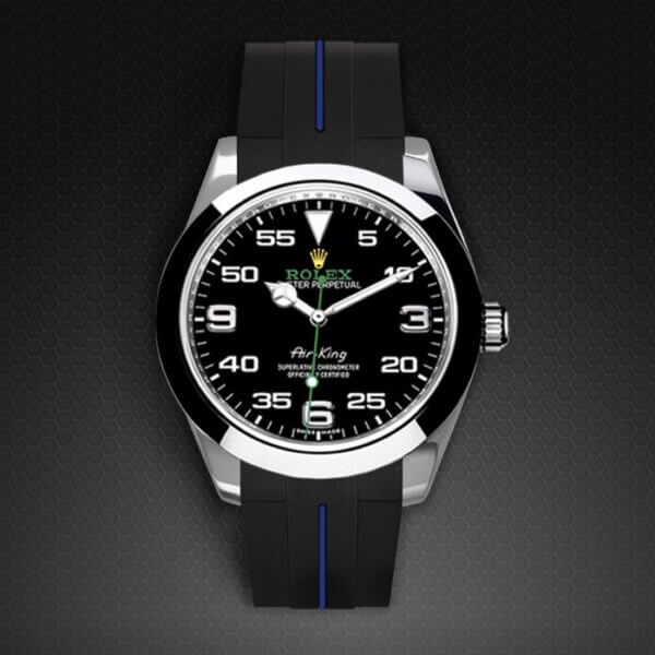 Black with Blue Rubber Strap for Rolex Air-King 116900