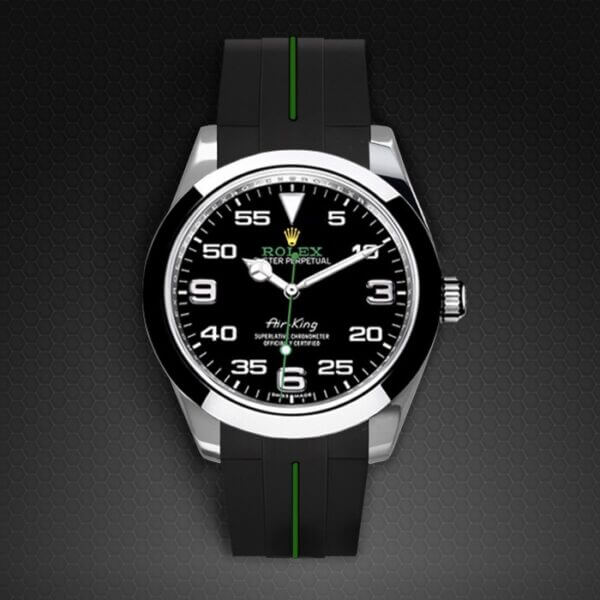 Black with Green Rubber Strap for Rolex Air-King 116900