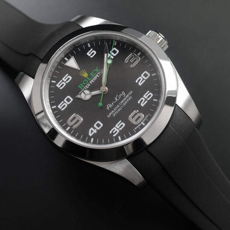 Black Rubber Strap for Rolex Air-King 116900