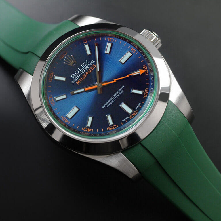 Green Rubber Strap for Rolex Milgauss 40mm