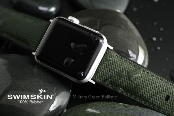 Green Ballistic Strap for Apple Watch 44mm - SwimSkin 100% Rubber