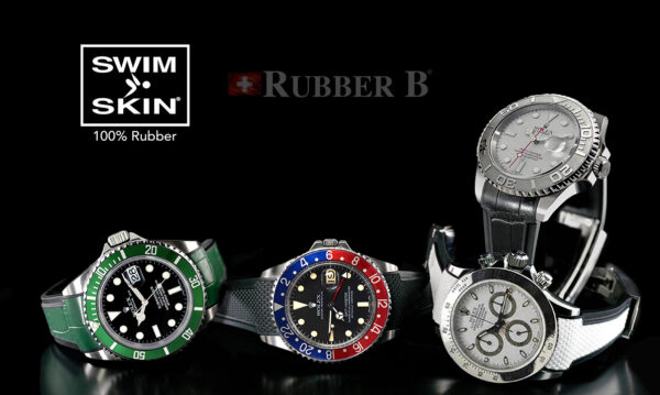 Black Rubber Strap for Rolex GMT Master (non-ceramic) - SwimSkin Alligator
