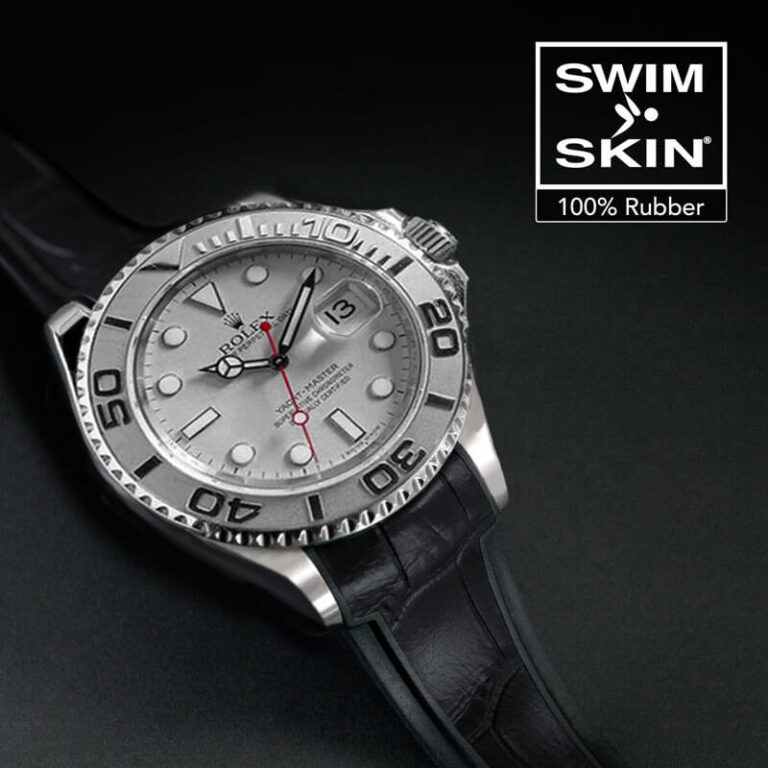 Black Alligator Rubber Strap for Rolex Yachtmaster 40mm SwimSkin