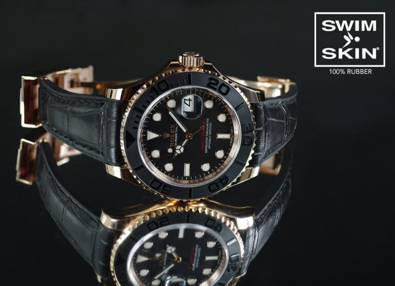 Black Alligator Rubber Strap for Rolex Yachtmaster Oysterflex Bracelet