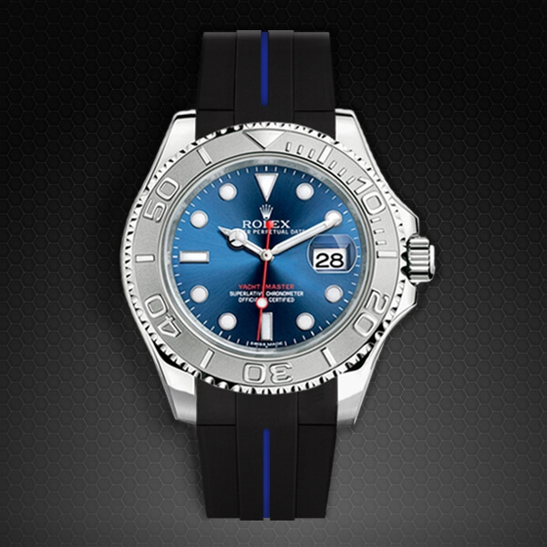 Black and Blue Rubber Strap for Rolex Yachtmaster 40mm - Classic Series VulChromatic