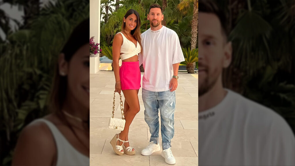 Leo Messi with Antonella Roccuzzo on a couples night out with Patek Philippe on Rubber B Strap.