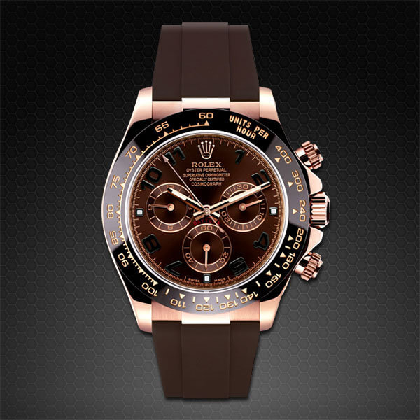 Brown Rubber Strap for Rolex Daytona Rose Gold 116515