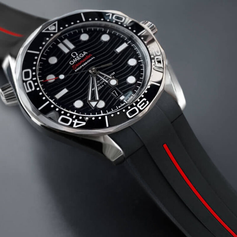 Black and Red Rubber Strap for Omega Seamaster Diver 300mm