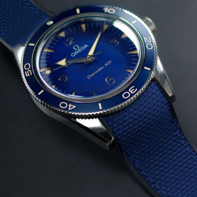 Blue Rubber Ballistic Strap For Omega Seamaster 300 Heritage
