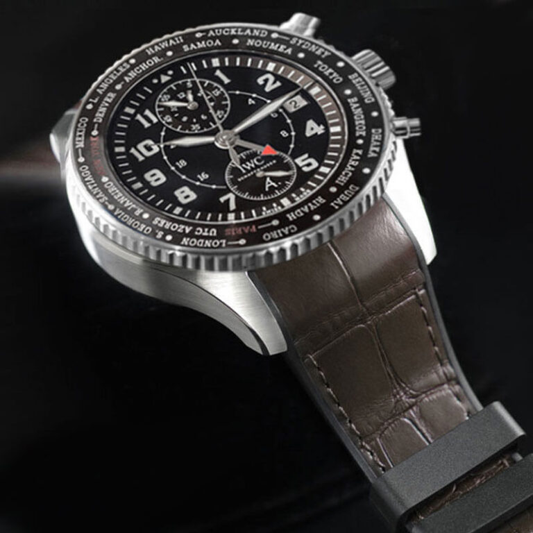 Brown Rubber Alligator Strap for IWC Timezoner