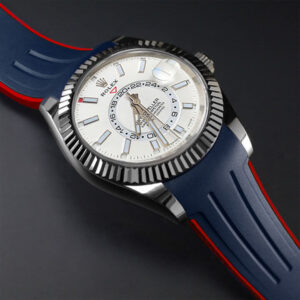 Blue with Red rubber Watch Strap for Rolex Sky-Dwelle