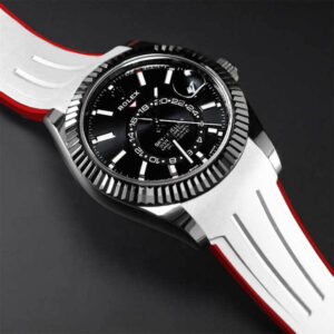 White with Red rubber Watch Strap for Rolex Sky-Dweller