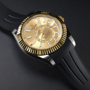 Black rubber watch strap for Rolex Sky-Dweller