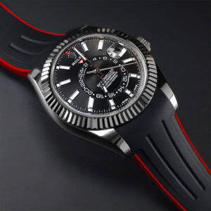 Black with Red rubber watch strap for Rolex Sky-Dweller