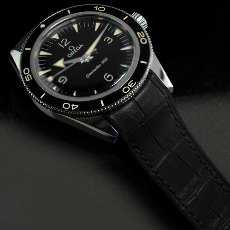 Black Rubber Alligator Strap For Omega Seamaster 300 Heritage