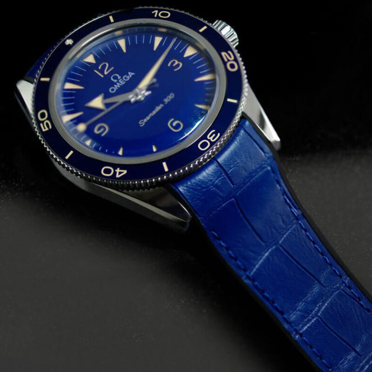 Blue Rubber Alligator Strap For Omega Seamaster 300 Heritage