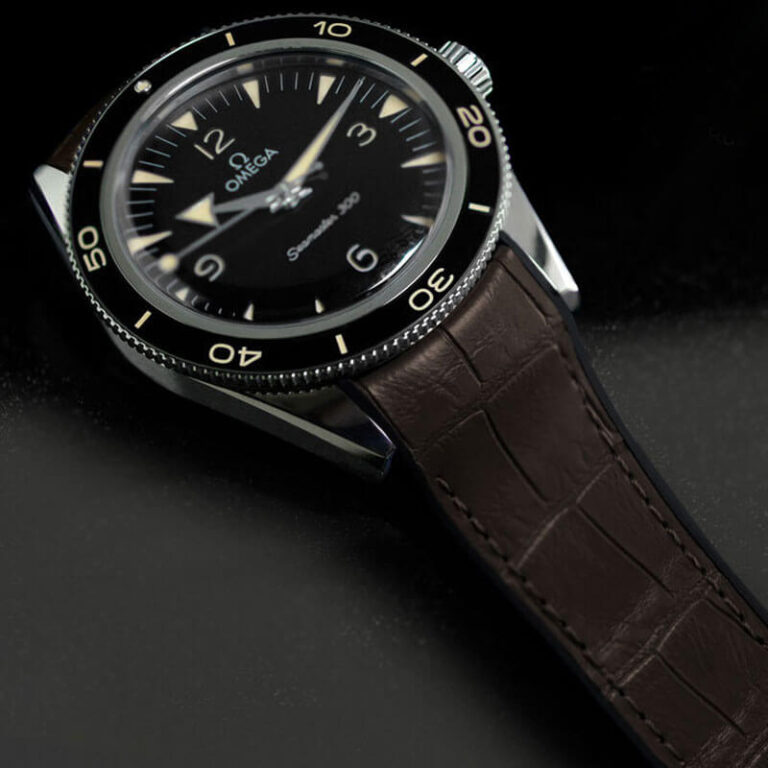 Brown Rubber Alligator Strap For Omega Seamaster 300 Heritage