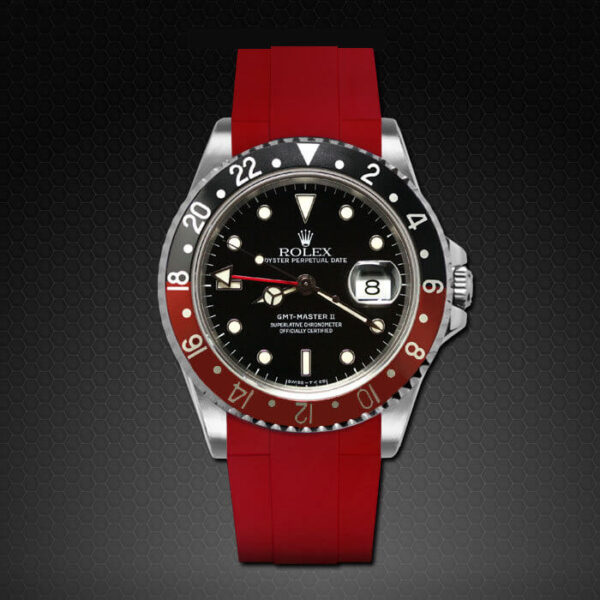 Red Rubber Strap for Rolex GMT Master II - non-ceramic - Tang Buckle Series