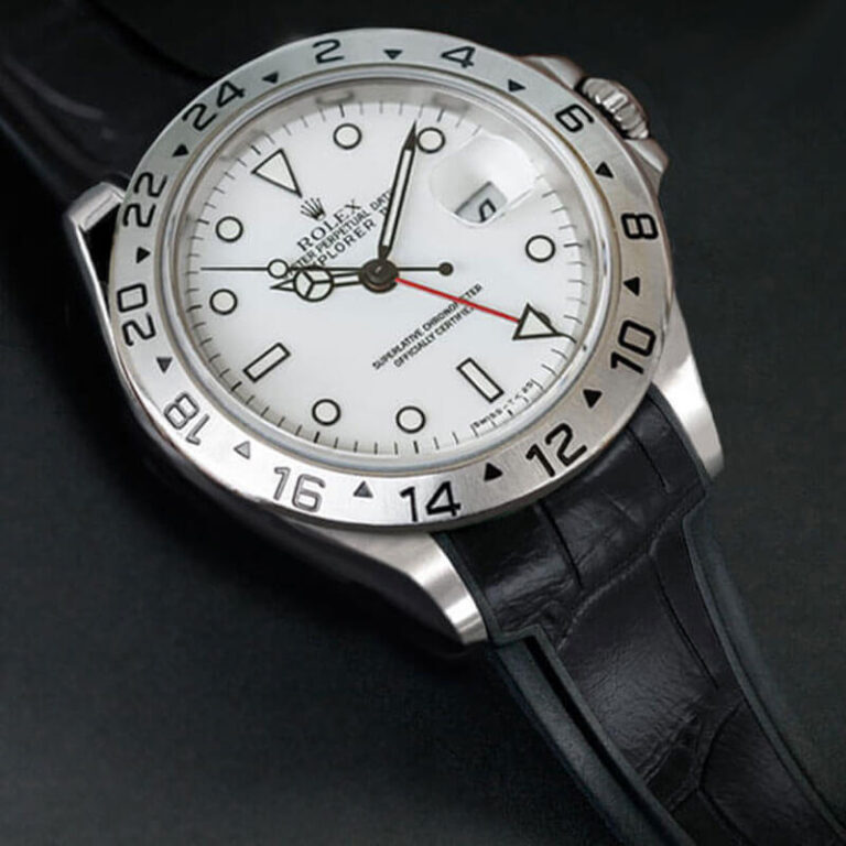 Black Rubber Alligator Strap for Rolex Explorer II 40mm (Pre-2011) for Ref 16550 & 16570
