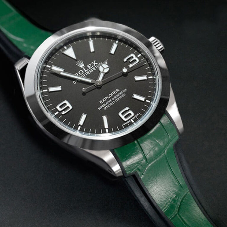 Green Rubber Alligator Strap for Rolex Explorer I 39mm