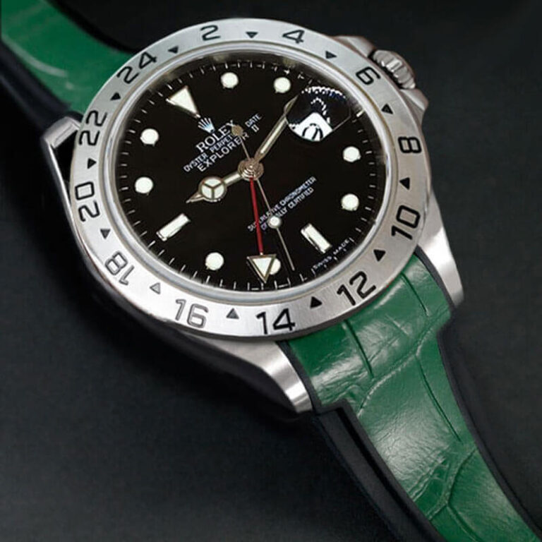 Green Rubber Alligator Strap for Rolex Explorer II 40mm (Pre-2011) for Ref 16550 & 16570