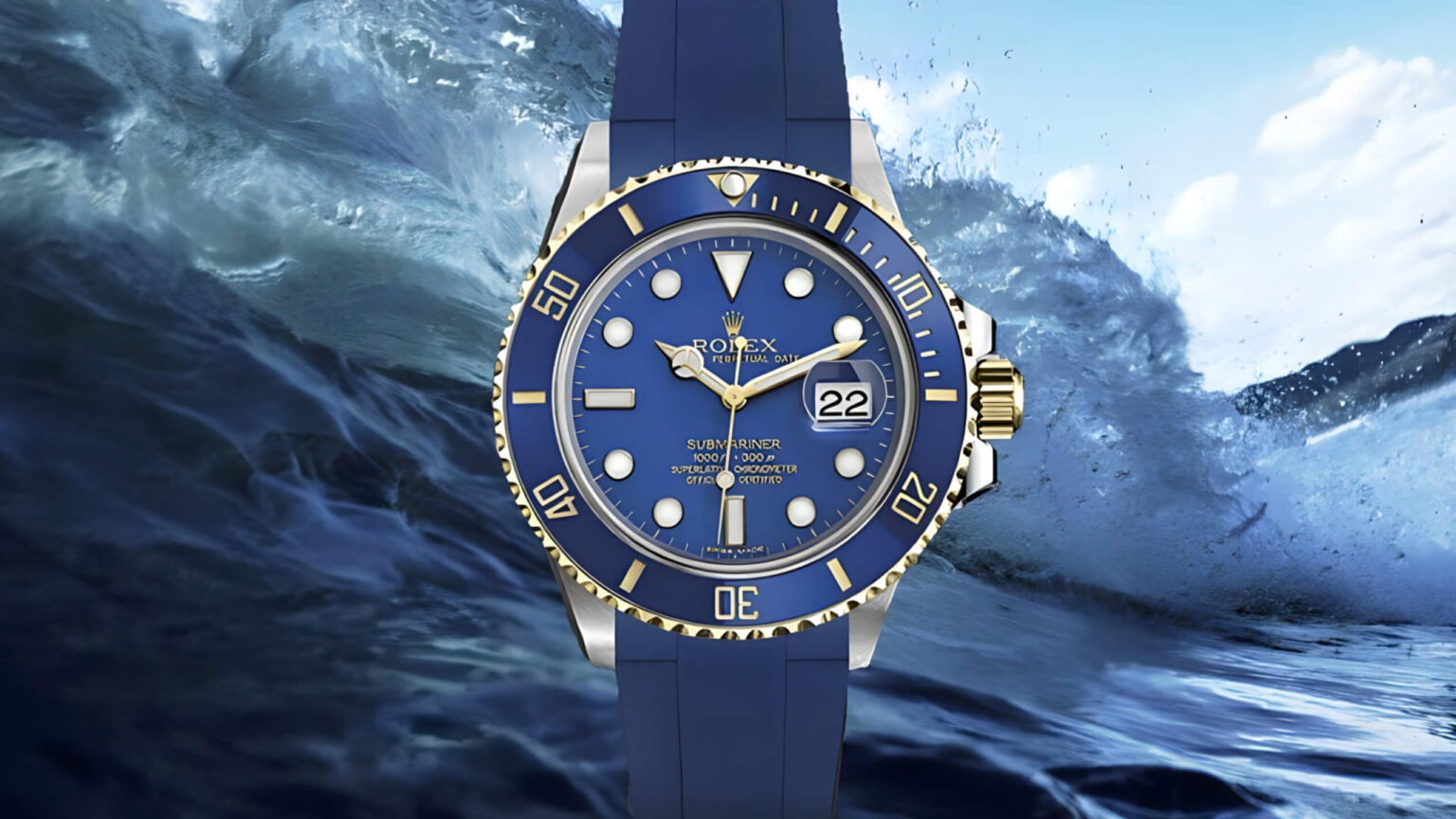 Rolex Submariner Date On Pacific Blue Rubber B Strap