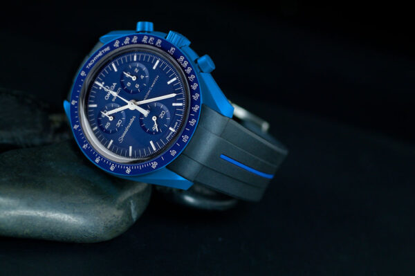 Black and Blue MoonSwatch Rubber Strap - Omega SpeedMaster Mission to Neptune