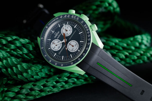 Black and Greeen MoonSwatch Rubber Strap - Omega Speed Master Mission on Earth